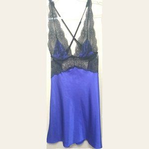 Victorias Secret Womens Purple Silky Black Lace Lingerie Nightie Sheer Dress S/P